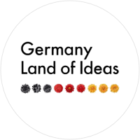 Germany Land of Ideas logo with flowers in black, red and gold